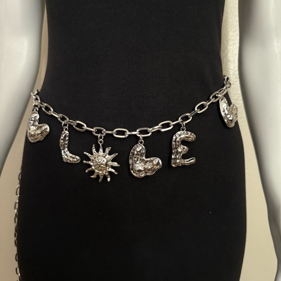 Accessories - Silver tone metallic charms chain belt